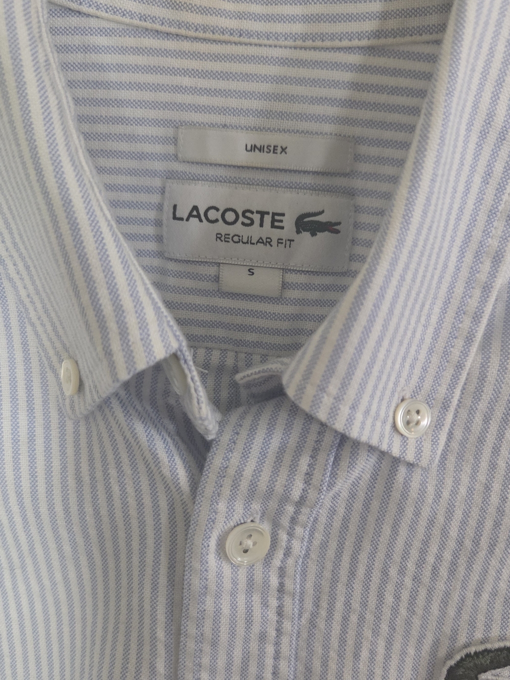 Lacoste Croc Badge Blue Stripe Button-Down Shirt with Embroidered Crocodiles - Picture 2 of 8